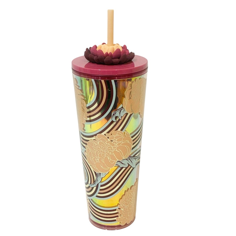 Starbucks Holiday 2024 Flower Straw Charm 24 Oz Cold Cup Tumbler